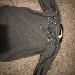 Beaded Crewneck Sweater in Olive Green - Women's